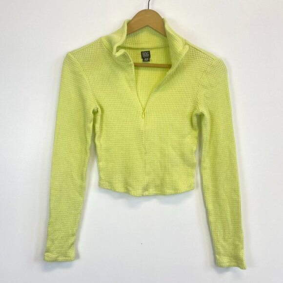 BDG Neon Waffle Knit Quarter Zip Crop Top - Picture 2 of 10